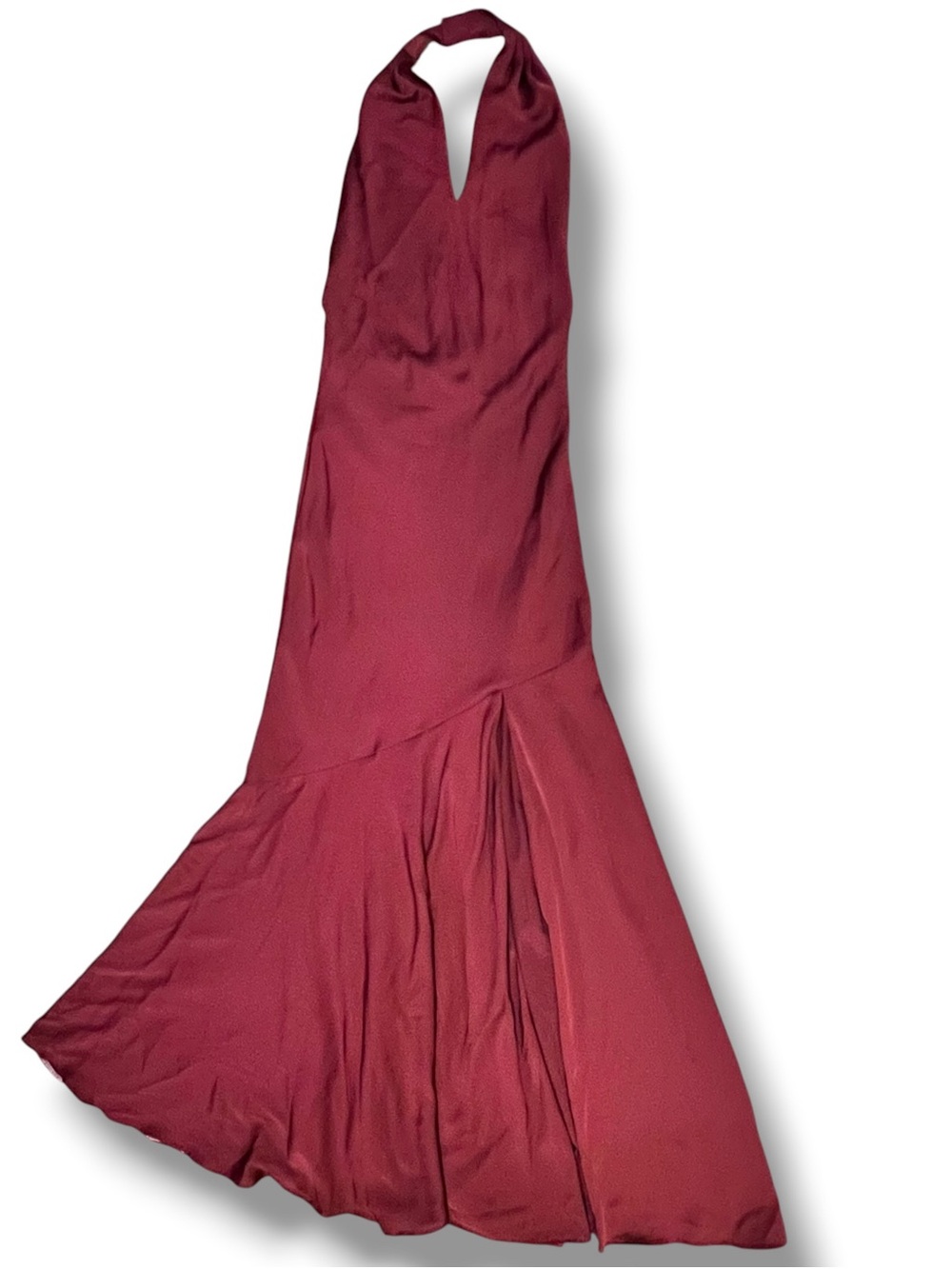 Birdy Gray Cabernet Red Maroon Button Halter Bridesmaid Prom Dress Gown Sz XS